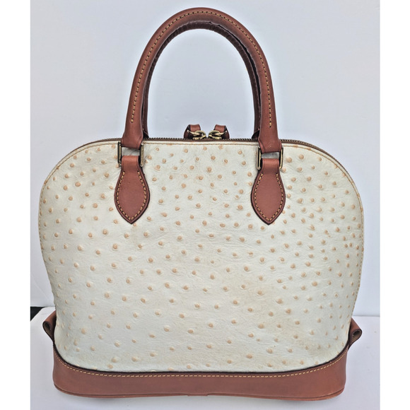 Dooney & Bourke Ostrich Bone Zip Zip Satchel Bone with Brown Ostrich Dots - Picture 2 of 9